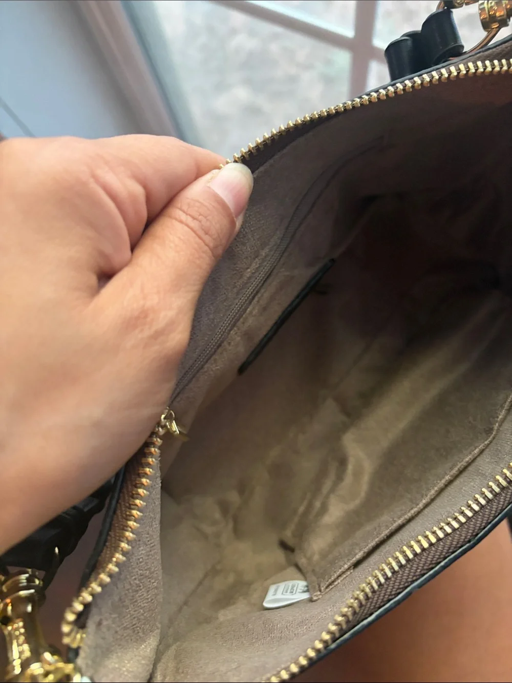 Coach Brown Signature Canvas Shoulder Bag with Gold Hardware
